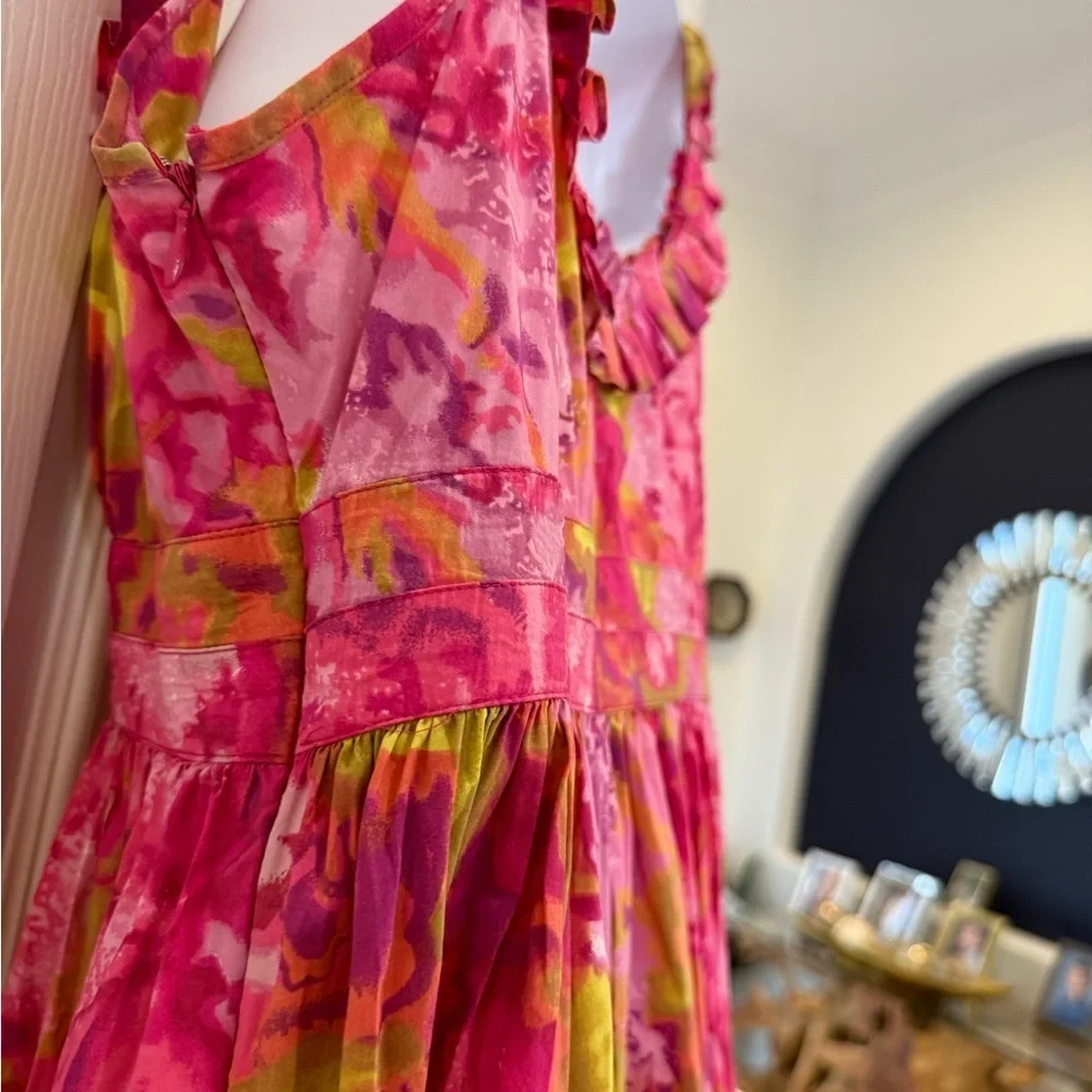 Floral Pink and Green Fit and Flare Sundress 6P